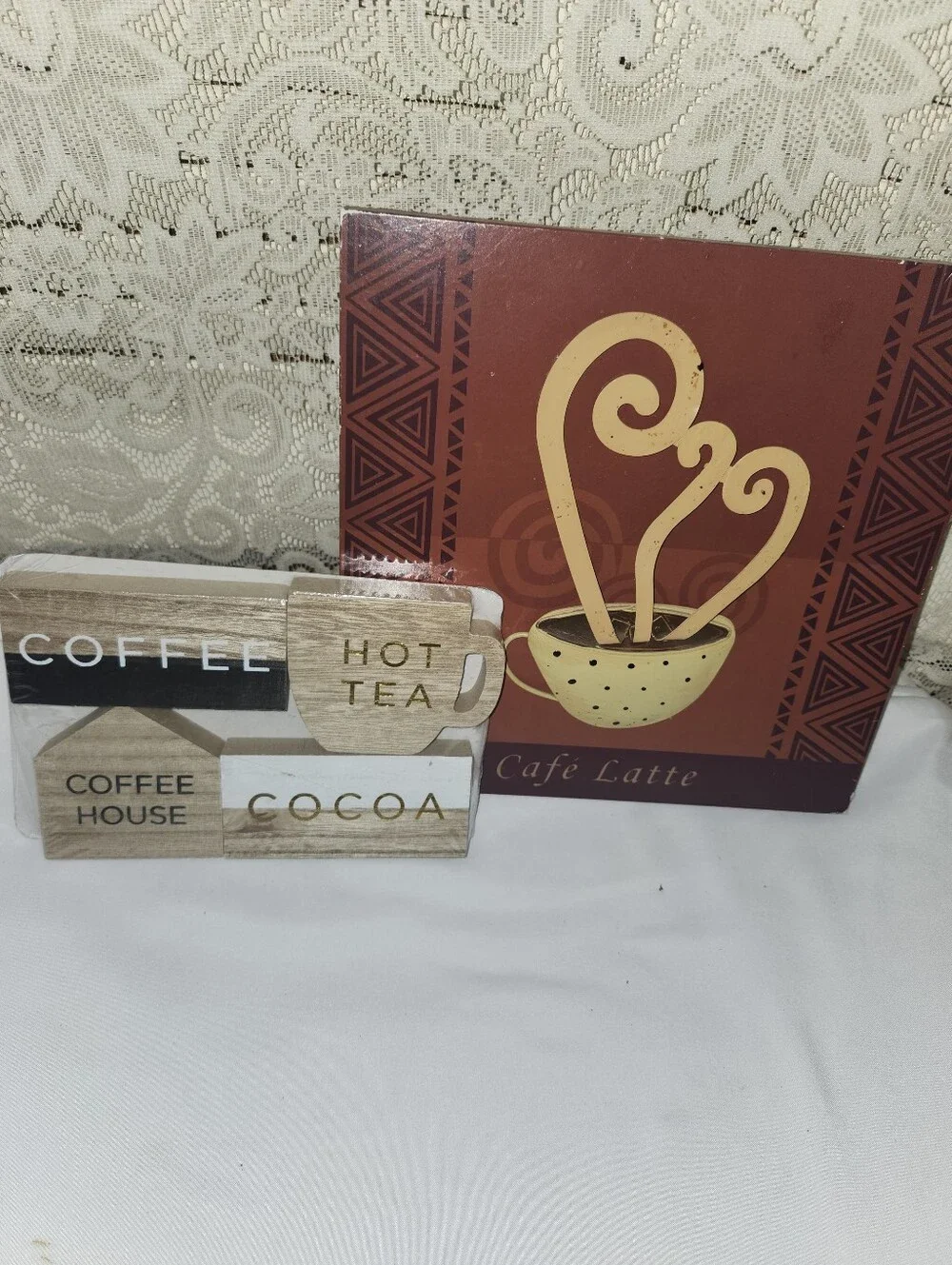Cafe Latte Wall Art and Coffee House Sign Set - Brown